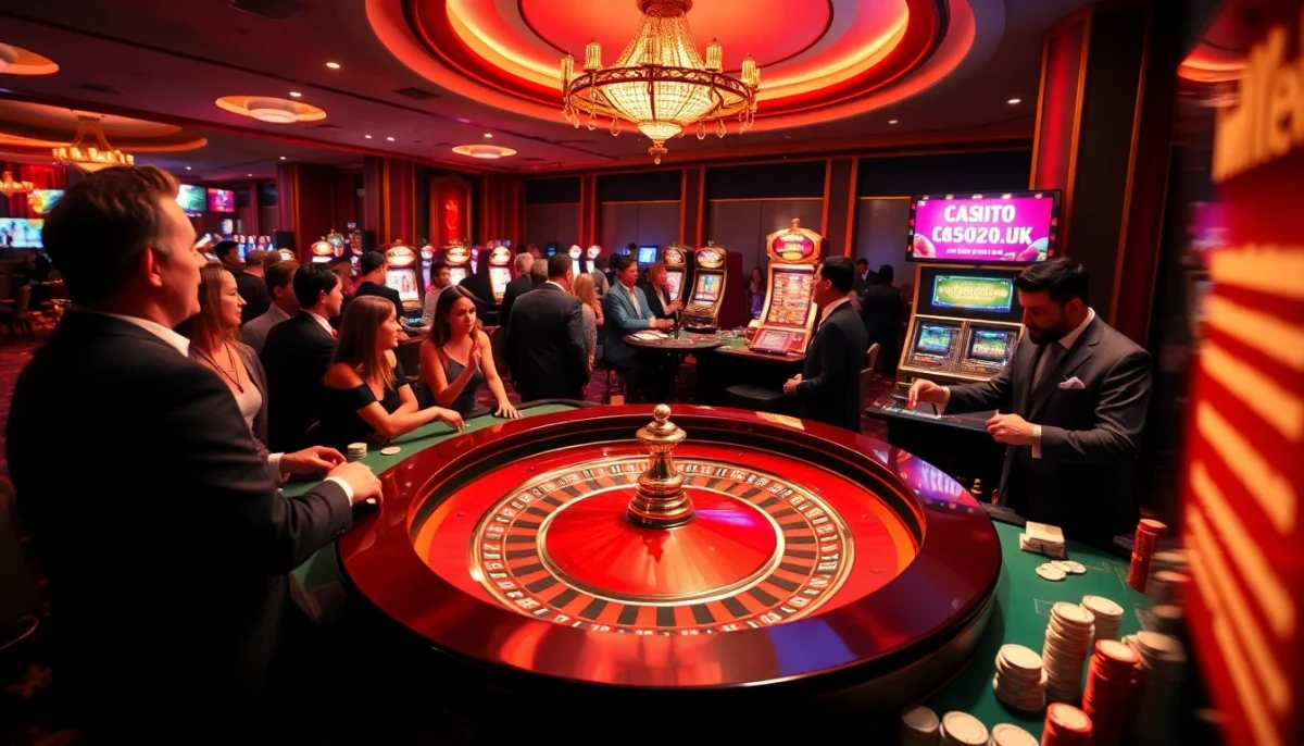 Excited players engage in betting at a vibrant casino scene, showcasing the thrill of gambling at https://mm88.co.uk/.