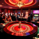 Excited players engage in betting at a vibrant casino scene, showcasing the thrill of gambling at https://mm88.co.uk/.