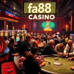 Players engrossed in a poker game at the fa88 Casino, surrounded by vibrant chips and engaging atmosphere.