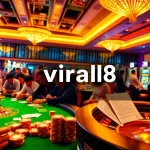 Enthusiastic players engage in poker at a vibrant casino table, capturing the essence of viral88's gaming excitement.