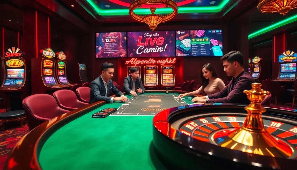 Experience the excitement of online gambling at https://f8beta2.me/ with players enjoying poker and vibrant slot machines.