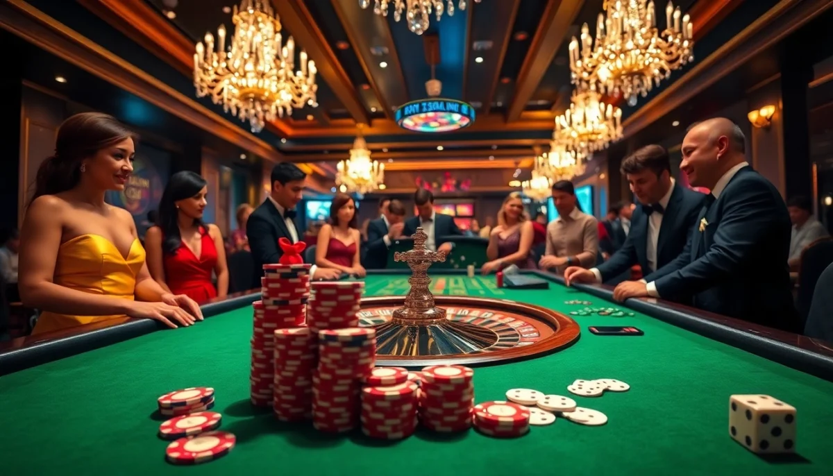 Excited players at the 13win casino enjoying a glamorous roulette game with vibrant colors and sparkling atmosphere.