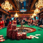 Excited players at the 13win casino enjoying a glamorous roulette game with vibrant colors and sparkling atmosphere.
