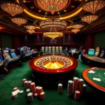 Experience the thrill of 88AA at a busy casino with vibrant poker tables and roulette wheels.