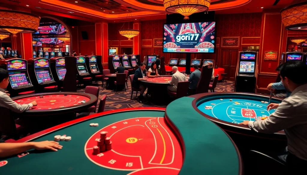Experience thrilling gori77 gameplay at casino tables with vibrant slot machines and engaged players.