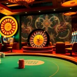 Experience the thrill of nha cai f168 with an engaging online casino scene showcasing intense poker action and vibrant slot machines.