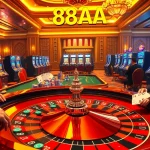 Players enjoying a high-stakes poker game at a casino featuring the theme "88AA."