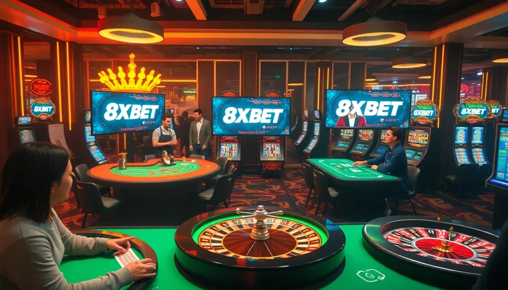 Players enjoying an online casino experience at 8XBET with vibrant games and betting options.