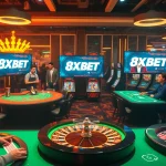Players enjoying an online casino experience at 8XBET with vibrant games and betting options.