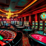 A vibrant online gambling scene featuring players at tables and slot machines at https://new889.blue.