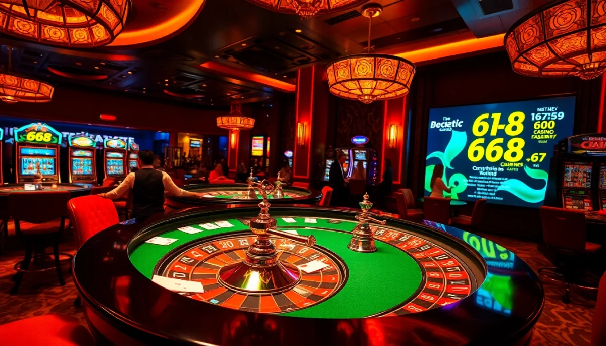 66B Casino’s bustling roulette table captures the excitement of high-stakes gaming, with colorful chips and engaged players.