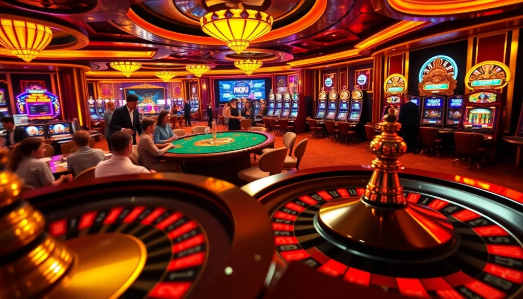 Experience the excitement of nohu-themed casino gambling with vibrant poker tables and dazzling slot machines.