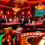 Experience the thrill of gaming at f8bet.com.co with dynamic casino tables and poker players engaged in a high-stakes atmosphere.