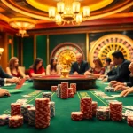 F168 poker players eagerly betting their chips in a vibrant casino.
